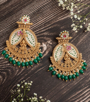 Green Womens Pair of Chandbali Earrings
