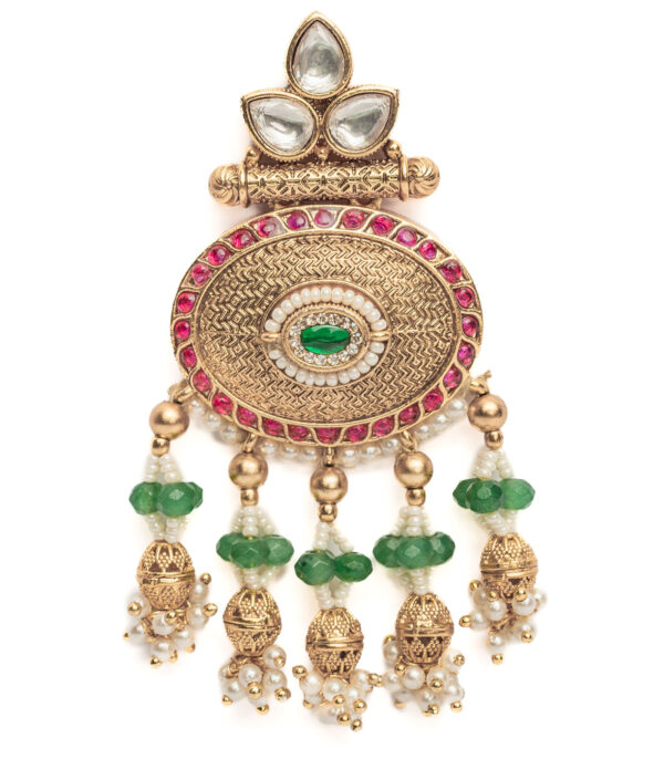 Gold Plated Green Womens Pair of Chandbali Earrings - Image 4
