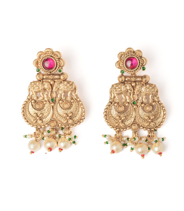 Gold Plated Pink Womens Pair of Chandbali Earrings - Image 2