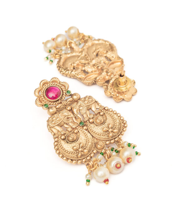 Gold Plated Pink Womens Pair of Chandbali Earrings - Image 3