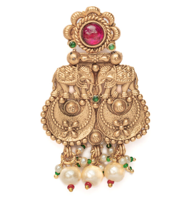 Gold Plated Pink Womens Pair of Chandbali Earrings - Image 4