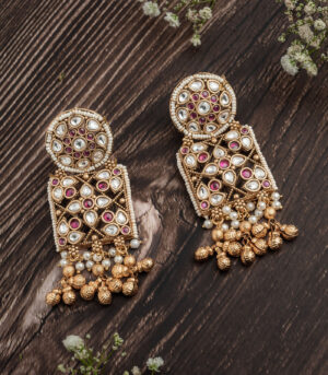 Gold Plated White Womens Pair of Dangle Earrings