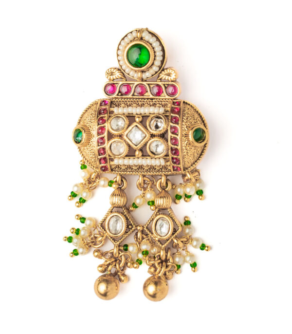 Green Womens Pair of Chandbali Earrings - Image 3