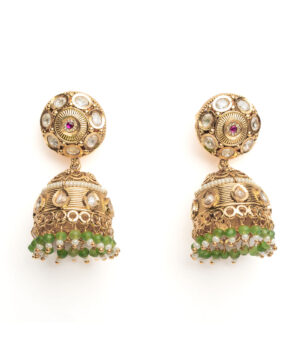 Green Womens Pair of Jhumka Earrings