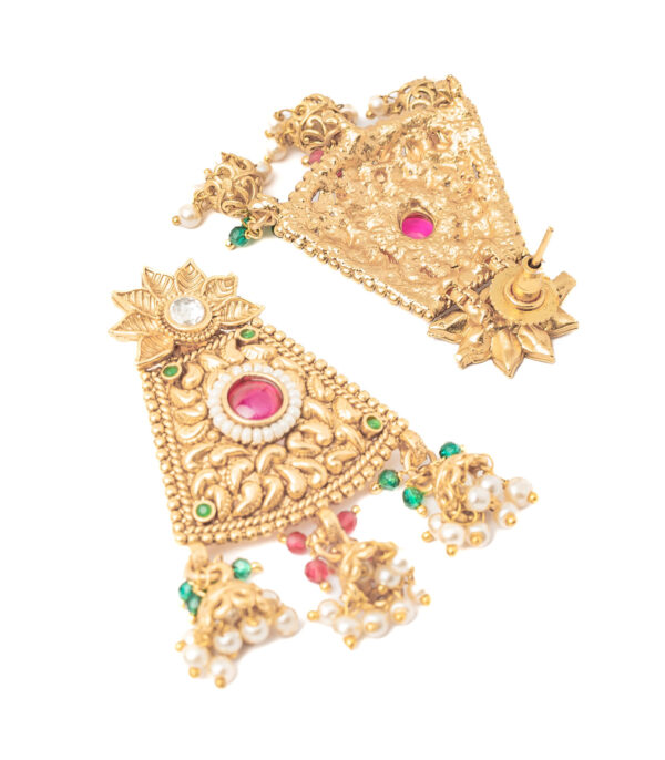 Gold Plated Green Choker Necklace Set with Pair of Earrings - Image 4
