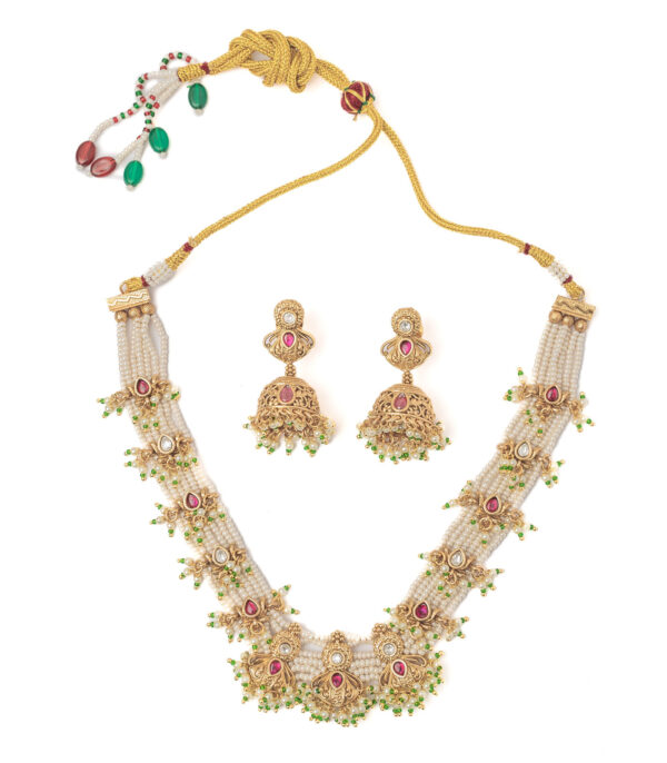 Gold Plated Multicolored Choker Necklace Set with Pair of Earrings - Image 2