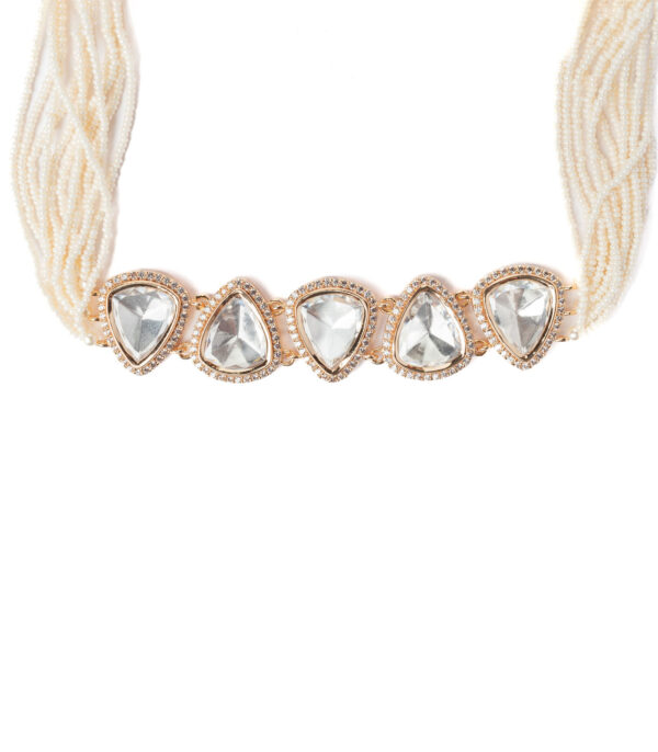 Gold Plated White Choker Necklace Set with Pair of Earrings - Image 3