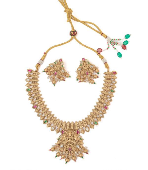 Gold Plated Short Necklace Set with Pair of Earrings - Image 2