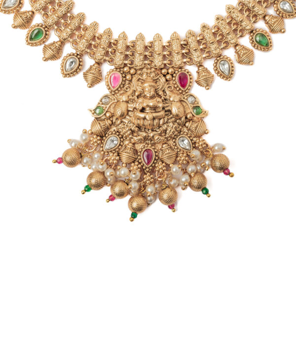 Gold Plated Short Necklace Set with Pair of Earrings - Image 3