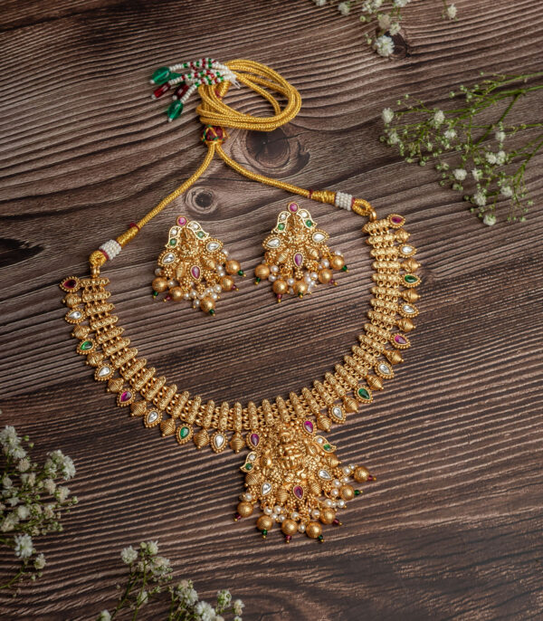 Gold Plated Short Necklace Set with Pair of Earrings