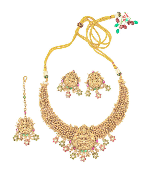 Gold Plated Choker Necklace Set with Maangtikka & Pair of Earrings - Image 2
