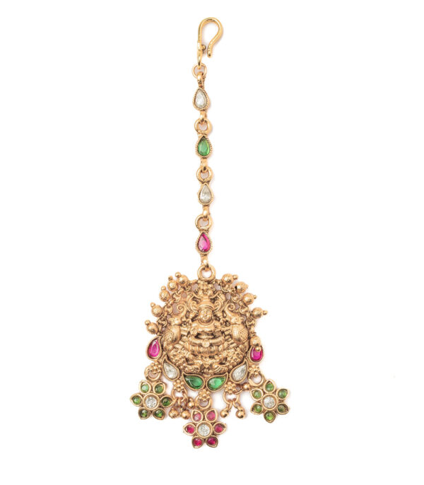 Gold Plated Choker Necklace Set with Maangtikka & Pair of Earrings - Image 5