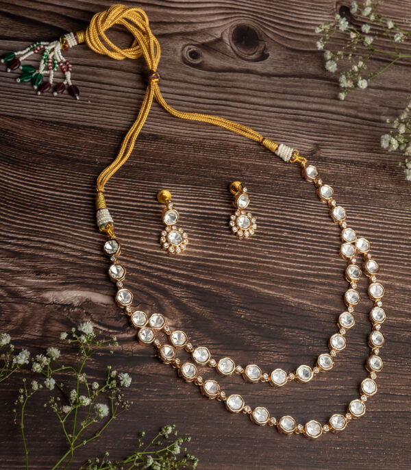 Gold Plated Diamond Short Necklace Set with Pair of Earrings