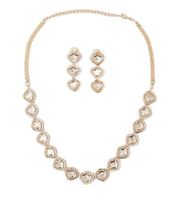 Gold Plated Diamond Short Necklace Set with Pair of Earrings - Image 2