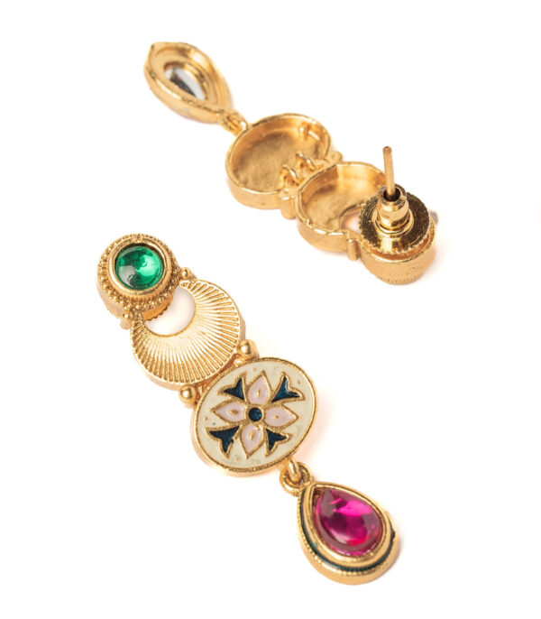 Gold Plated Multicolored Choker Necklace Set with Pair of Earrings - Image 4