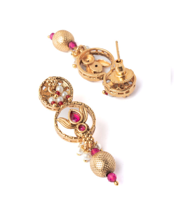 Gold Plated Pink Plated Choker Necklace Set with Pair of Earrings - Image 4