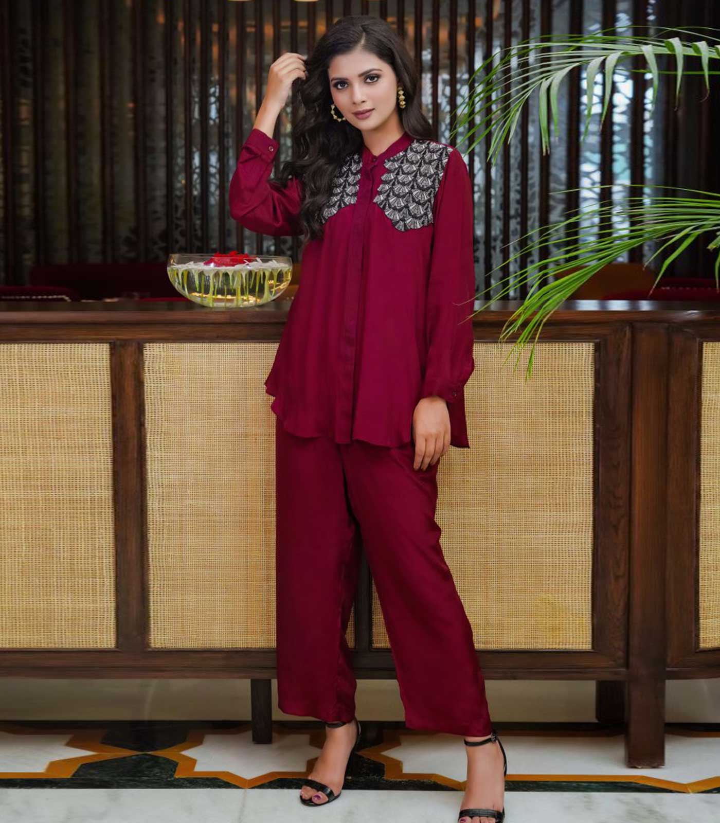 Red Set Hand Embroidery Co-ord Set