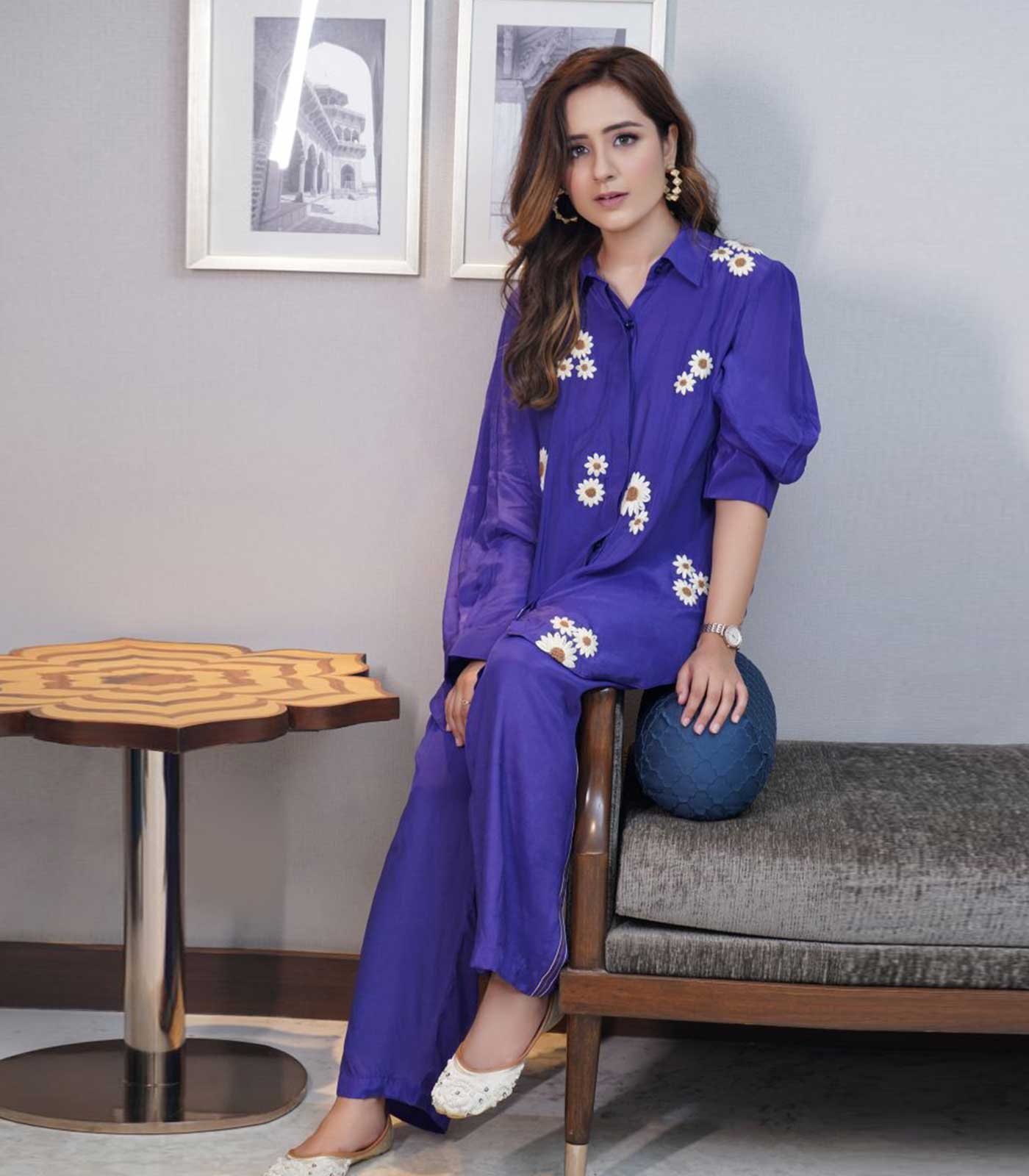 Sunflower hand embroidery Co-ord Set