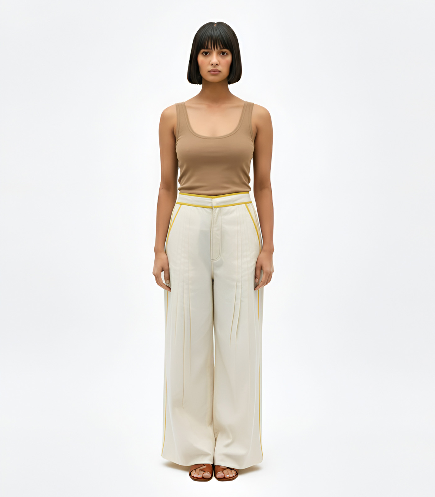 Ivory-Mango Yellow Pintucks Pant Set