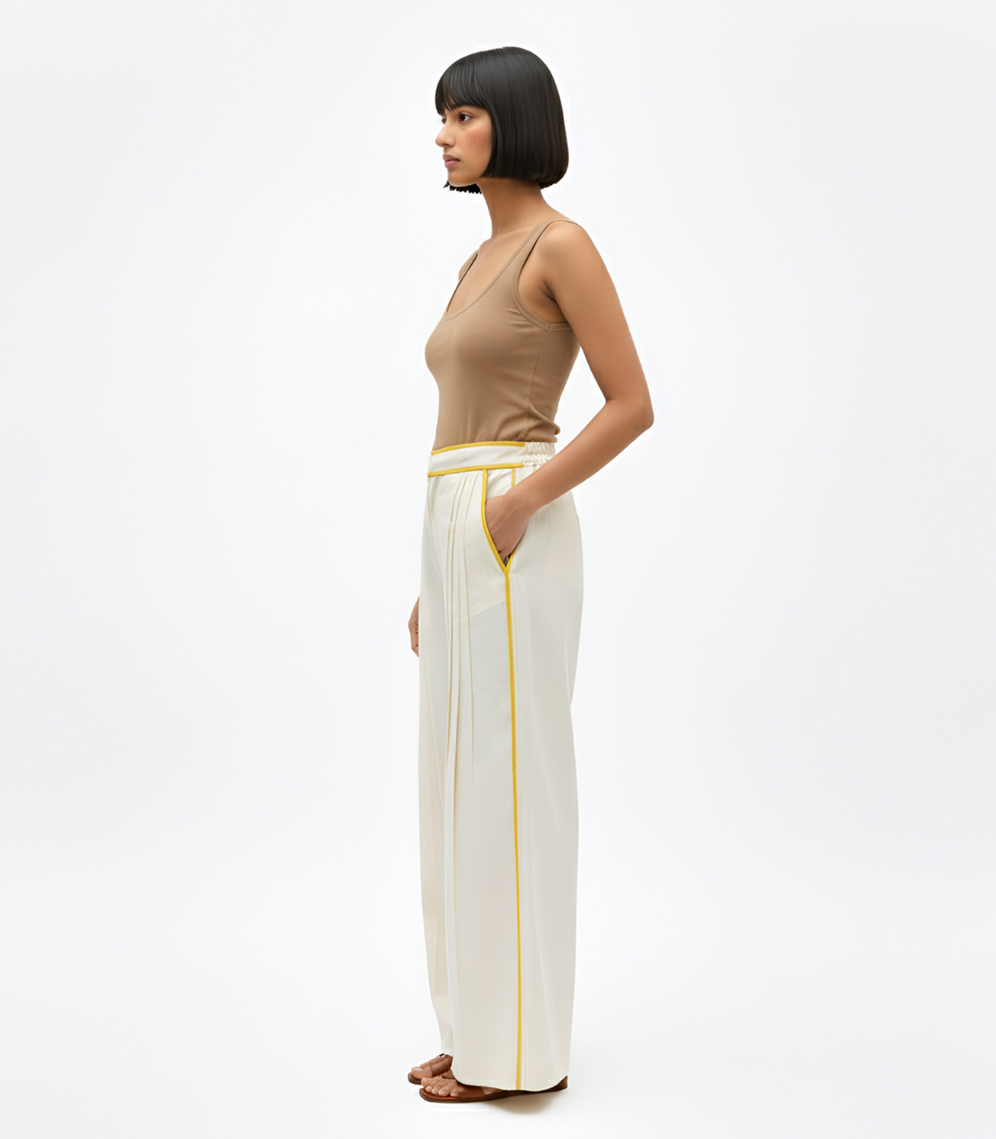 Ivory-Mango Yellow Pintucks Pant Set - Image 2