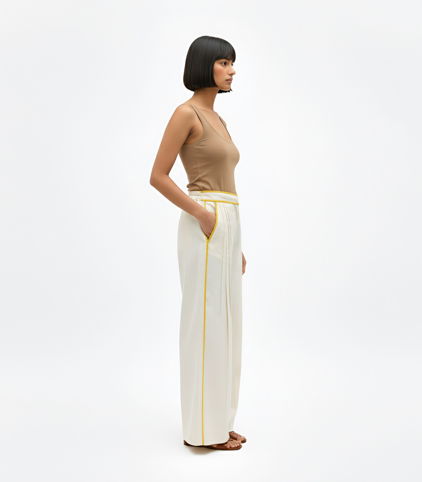 Ivory-Mango Yellow Pintucks Pant Set - Image 3