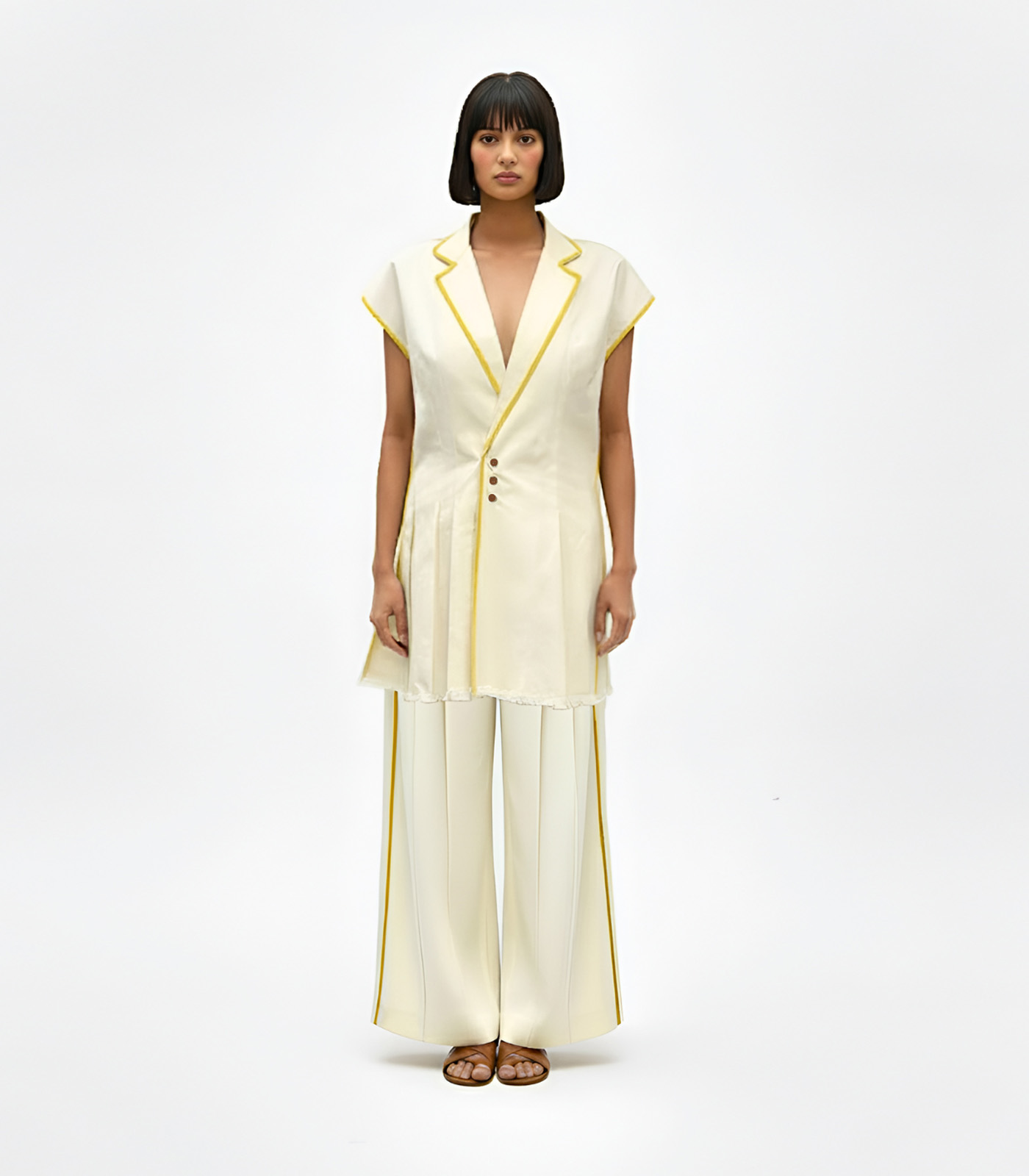 Ivory-Mango Yellow Blazer Set