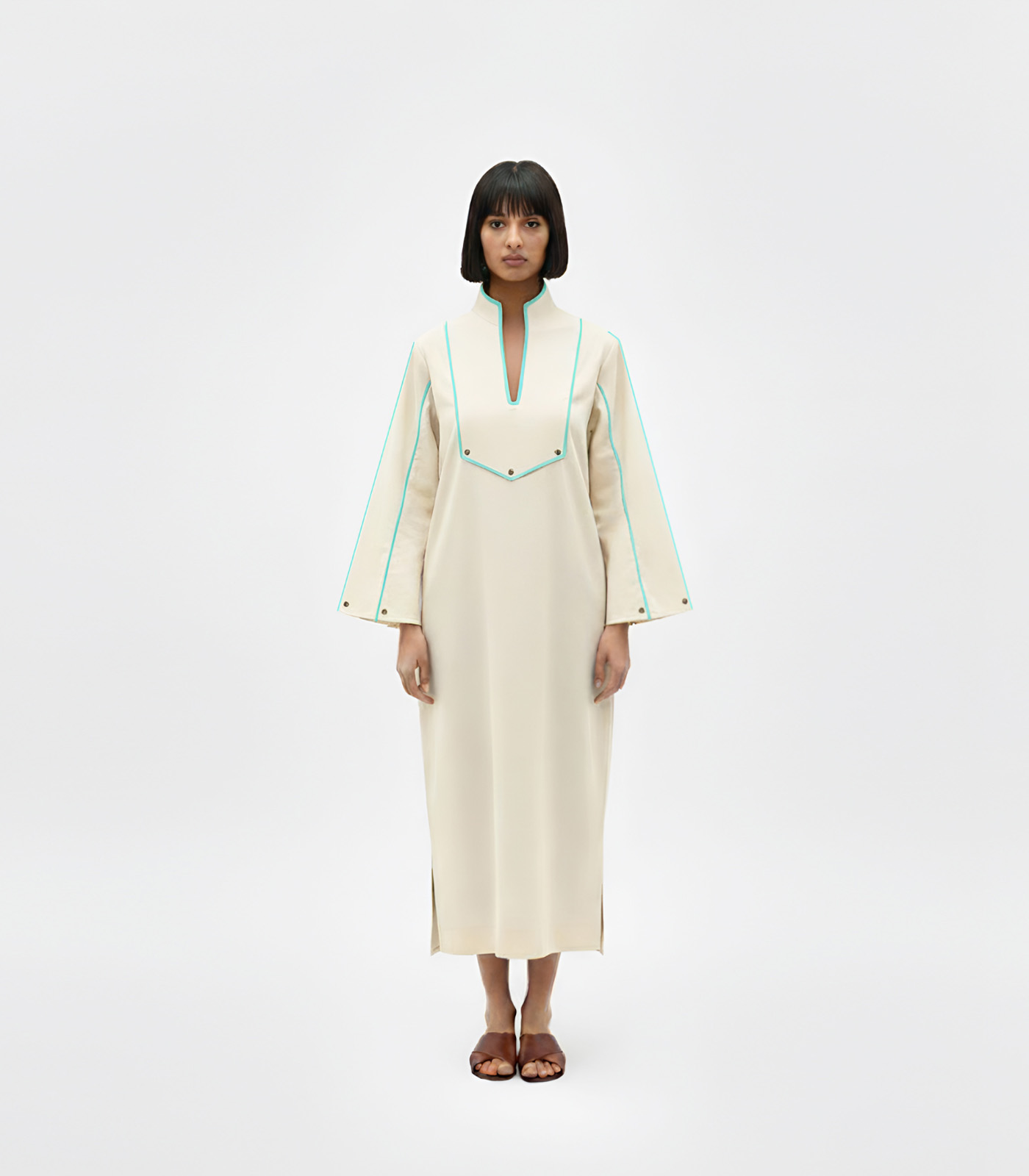 Ivory-Tiffany Blue Collared Stripe Dress