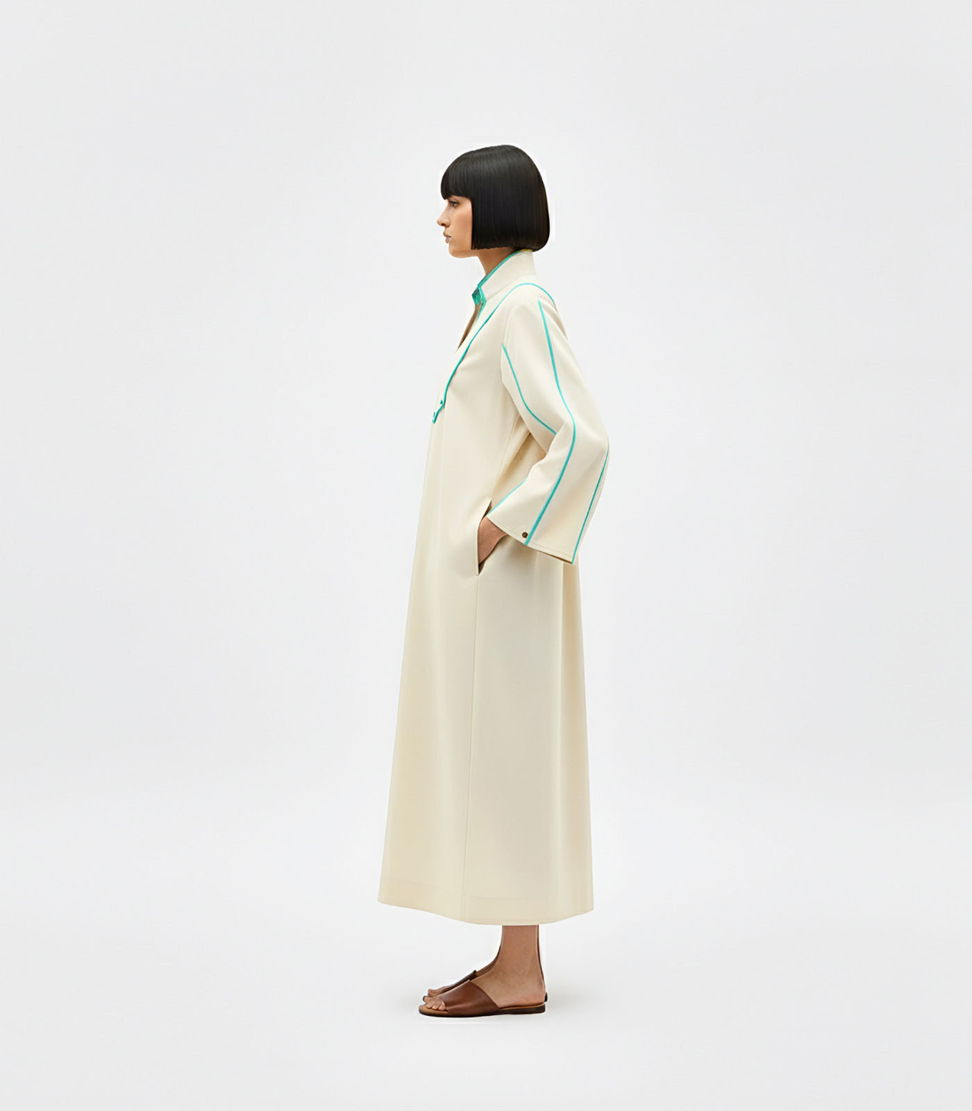 Ivory-Tiffany Blue Collared Stripe Dress - Image 3