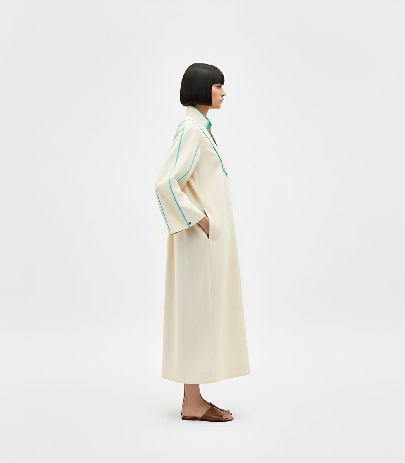 Ivory-Tiffany Blue Collared Stripe Dress - Image 4