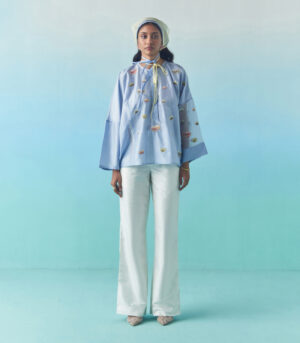 SILK BOOT CUT TROUSERS - IVORY