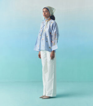 SILK BOOT CUT TROUSERS - IVORY