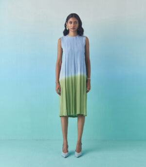 Sky & grass pleated dress