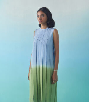 Sky & grass pleated dress