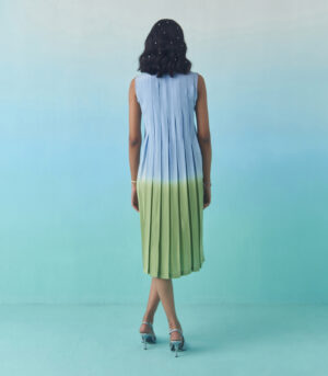 Sky & grass pleated dress
