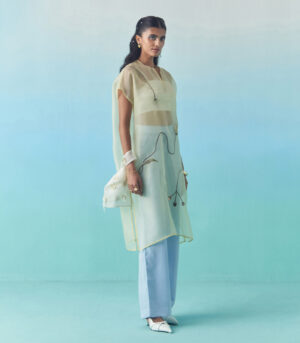 SILK BOOT CUT TROUSERS - SKY