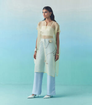SILK BOOT CUT TROUSERS - SKY