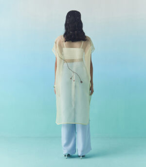 SILK BOOT CUT TROUSERS - SKY