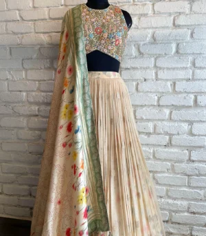 Beige Organza Lehenga