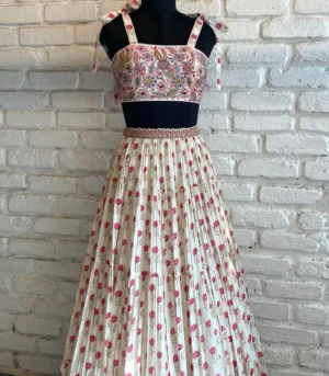 White & Pink Bow-tye Lehenga