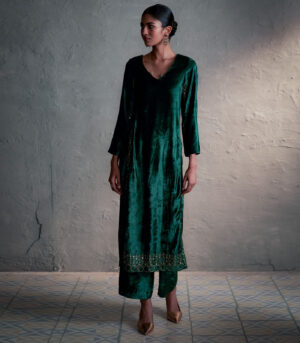 Velvet Green Kurta Set