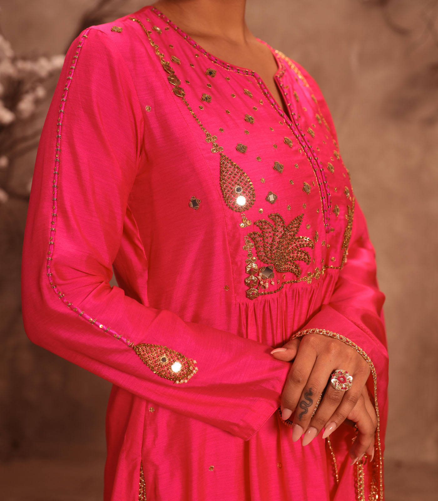 Nazakat Hot Pink Frockstyle Kurta Set - Image 4