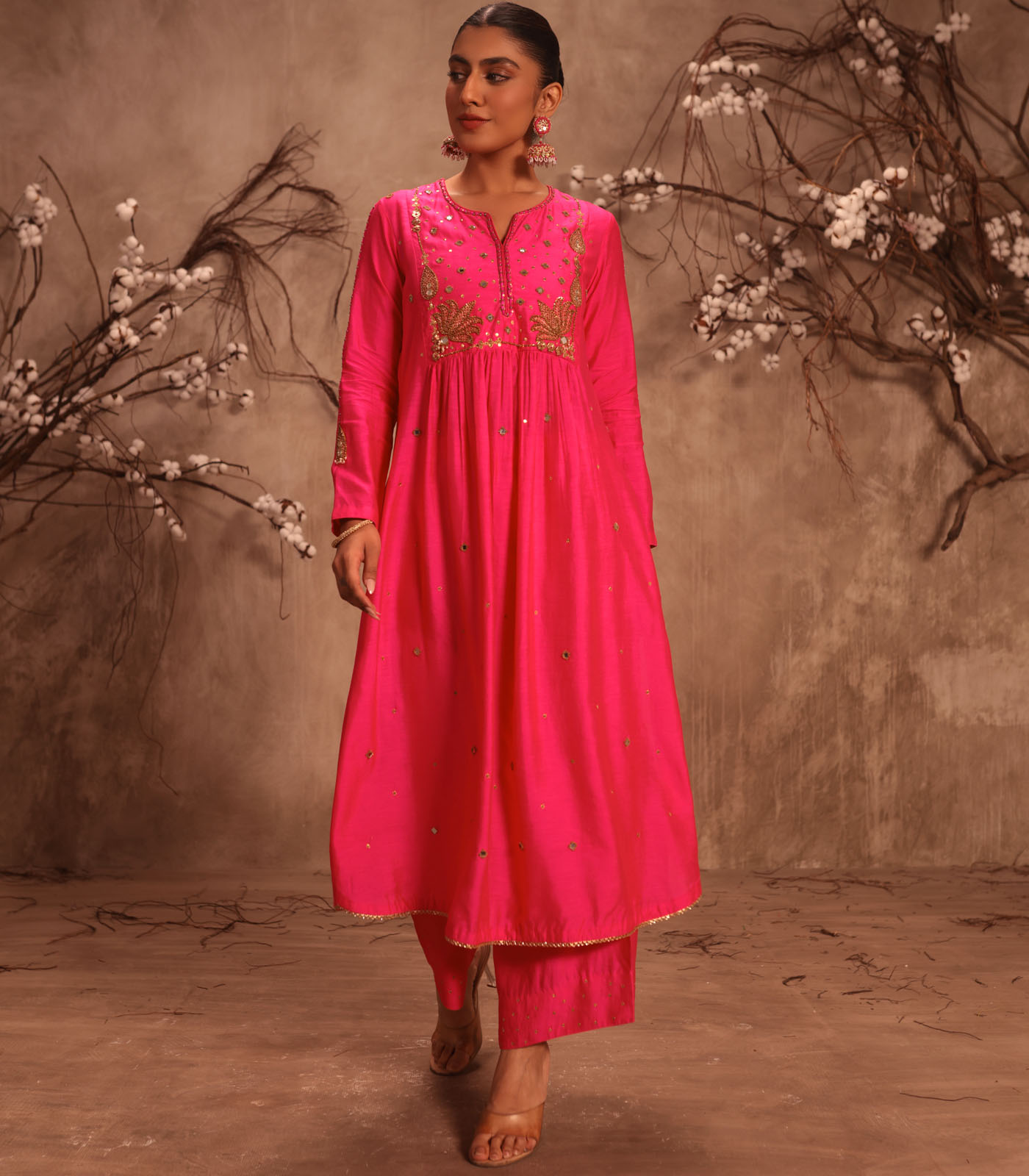 Nazakat Hot Pink Frockstyle Kurta Set - Image 3