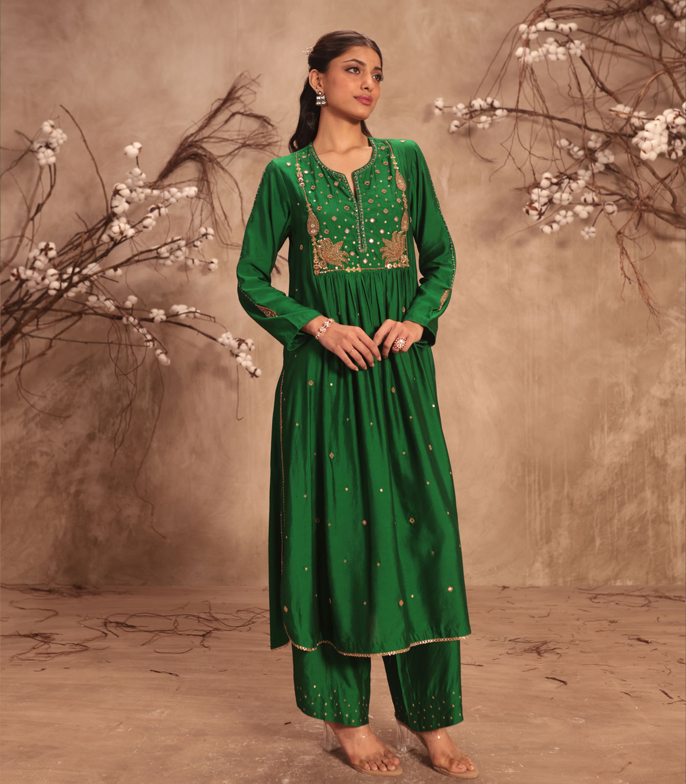 Nazakat Green Frockstyle Kurta Set - Image 3