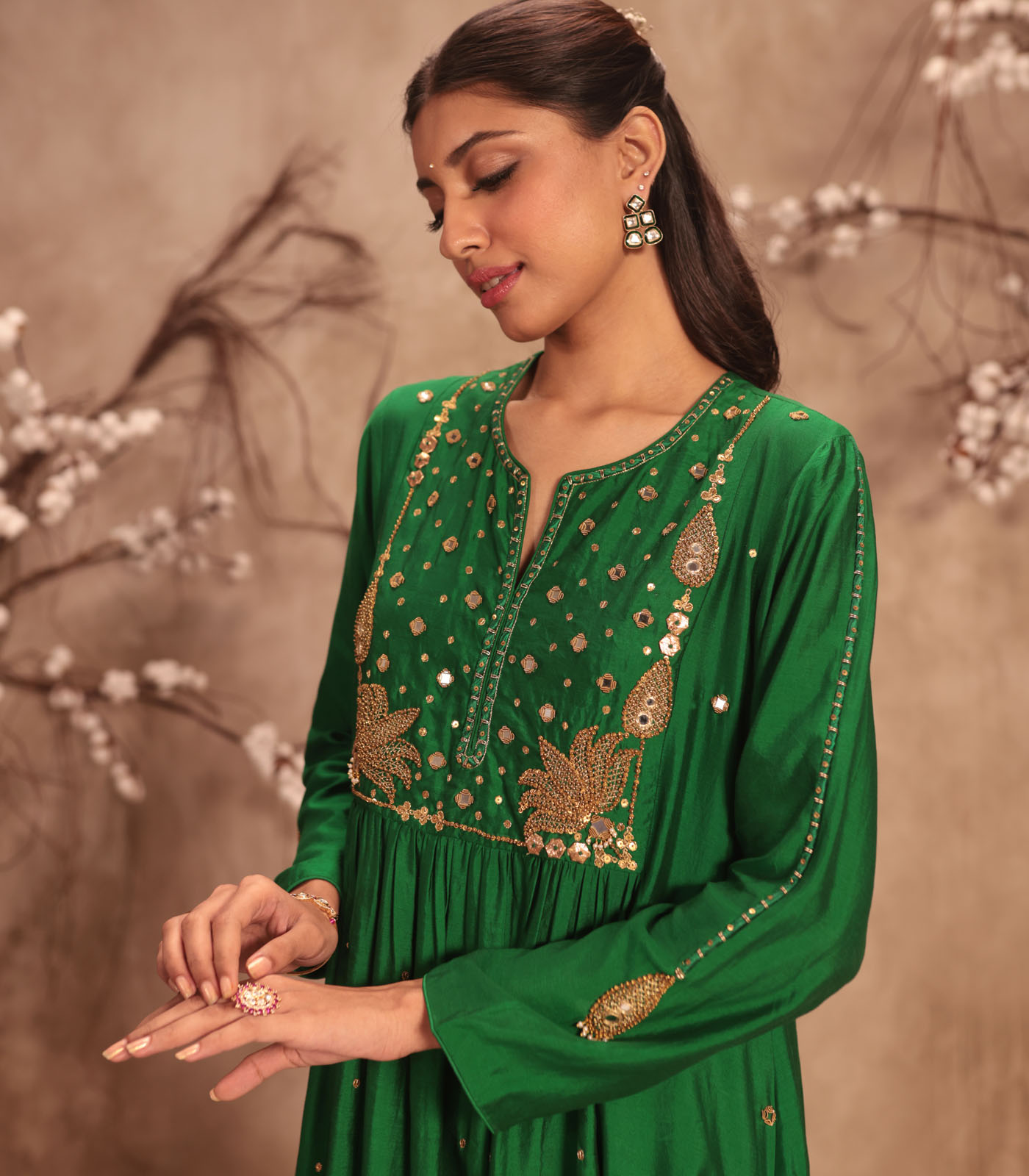 Nazakat Green Frockstyle Kurta Set - Image 4