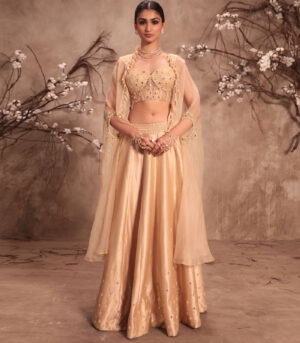 Nazakat Ivory Heavy Cape Style Lehenga Set