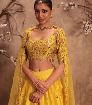 Nazakat Yellow Heavy Mirror work Lehenga Set