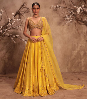Nazakat Yellow  Heavy Mirror Work Sleeveless Lehenga Set
