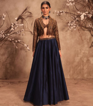 Nazakat Gold Tissue Jacket Style Lehenga Set