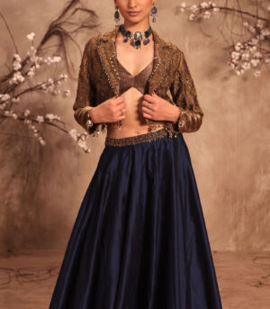 Nazakat Gold Tissue Jacket Style Lehenga Set