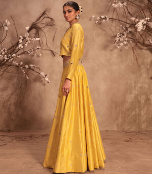Nazakat Yellow Heavy Jacket Style Lehenga Set